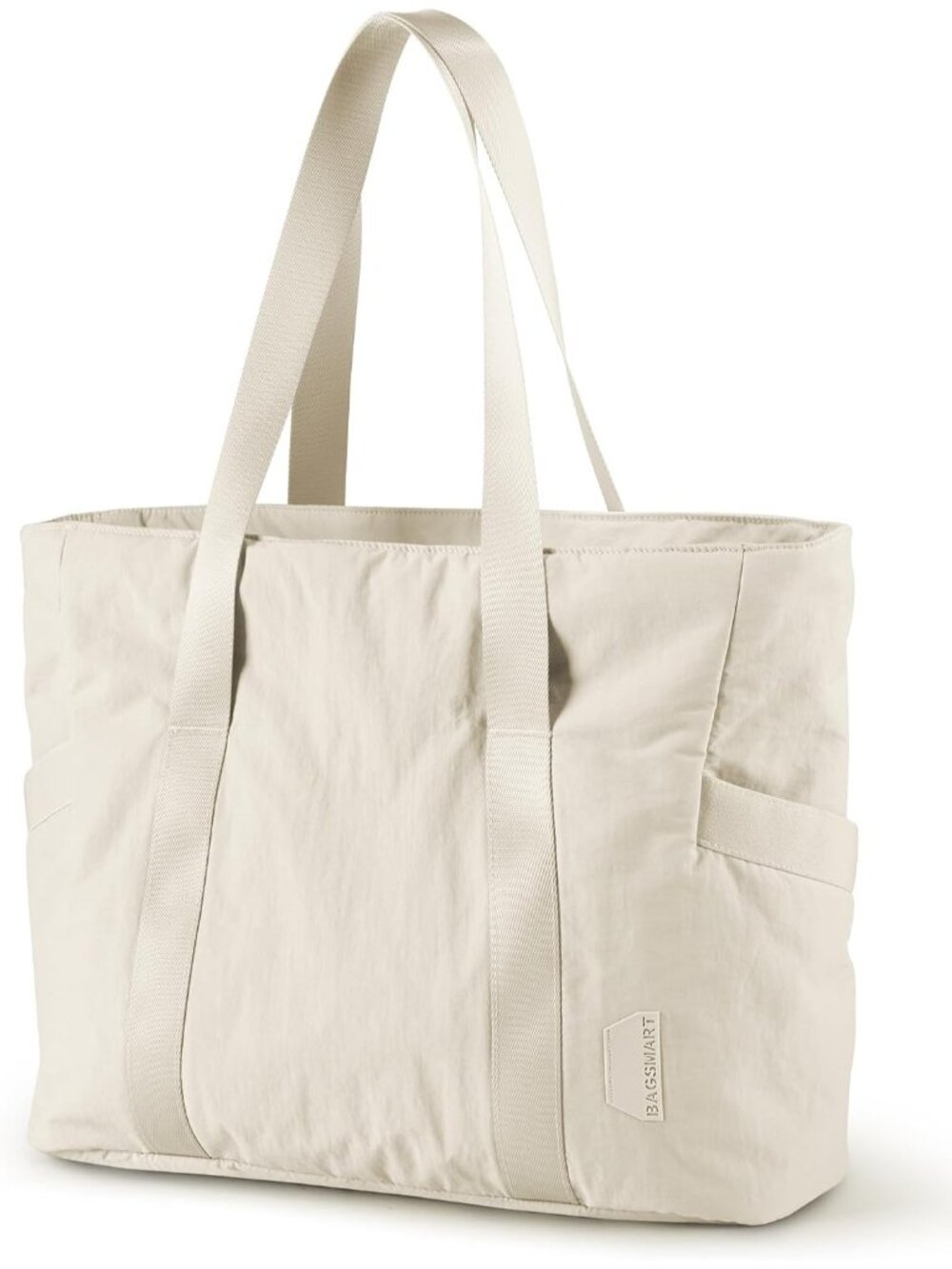 Women's Beige Top Handle Large Shoulder Tote Bag with Yoga Mat Buckle for Gym